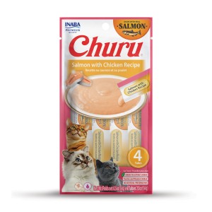 Inaba Churu Creamy Treat Łosoś Z Kurczakiem 4x14g, Kremowy Przysmak! 1 Tubka to TYLKO 10kcal!  Dodatek Tauryny, Ekstraktu Z Zielonej Herbaty I Witaminy E! Nowy Smak!  
