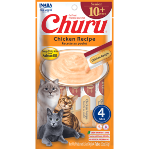 Inaba Churu Creamy Treat SENIOR 10+ Kurczak 4x14g! Kremowy Niskokaloryczny Przysmak Z Dodatkiem Ekstraktu Z Zielonej Herbaty, Tauryny, Witaminy E I Kwasów Omega - 3 Specjalnie Dla Starszych Kotów! Doskonałe Dla Kotów Pijących Mało Wody! Nowość!  