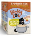 Lucky Lou Extrafood Broth Mix Box W Bulionie 12 x 70g, Zamiennik Wcześniejszych Puszeczek! Saszetka Z Okienkiem! 12 Saszetek W 6 Różnych Smakach! Delikatne Fileciki W Bulionie! Nowość! 