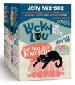 Lucky Lou Extrafood Jelly Mix Box W Miękkiej Galaretce 12 x 70g, Zamiennik Wcześniejszych Puszeczek! Saszetka Z Okienkiem! 12 Saszetek W 4 Różnych Smakach! Delikatne Fileciki W Bulionie! Nowość!  