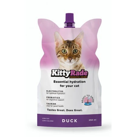 KittyRade Napój Izotoniczny Dla Kota Z Dodatkiem Prebiotyków Oraz Tauryny O Smaku Kaczki 250 ml! Wsparcie Poziomu Nawodnienia I Zdrowych Jelit! Gotowy Do Użycia! Nowość!