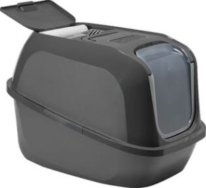 Yarro Mega Delux Bardzo Duża Kuweta Kryta Z Filtrem, Łopatką I Workami Na Zużyty Żwirek! Wygodny Częściowo Otwierany Dach Kuwety! 65,8*48,6*45,8 cm, Grafitowoszara, Nowość! 