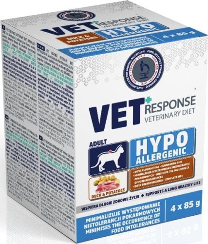 Vet Response Hypoallergenic Dla Kota Kaczka 4 x 85g, Monobiałkowa, Wysoka Strawność, Zamknięty Skład! Polski Producent! Nowość!     