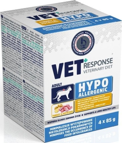 Vet Response Hypoallergenic Dla Kota Indyk Zestaw 4 x 85g, Monobiałkowa, Wysoka Strawność, Zamknięty Skład! Polski Producent! Nowość!      