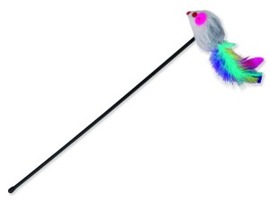 TRIXIE Wędka Patyk z Myszką z Piórkami i Grzechotką, 50cm