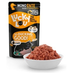 Lucky Lou SuperMono Czysta Kaczka z Topinamburem, Borówkami I Cennymi Algami Saszetka 125g, Nowość! Niemiecki Producent!   