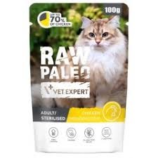 Vet-Expert Raw Paleo Sterilised Kurczak Saszetka 100g. Monoproteinowy! Wysoka Zawartość Tauryny! Dodatek L-Karnityny i DL-Metioniny! Nowość!