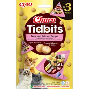 Inaba Churu Tidbits Dziki Tuńczyk Z Łososiem 3x12g! Miękkie Przysmaki Dla Kota! Niewielkie Kuleczki Z Kremowym Nadzieniem W Środku! Wygodne Opakowania! Nowość!  