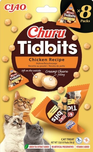 Inaba Churu Tidbits Kurczak 8x12g! Miękkie Przysmaki Dla Kota! Niewielkie Kuleczki Z Kremowym Nadzieniem W Środku! Wygodne Opakowania! Nowość!    