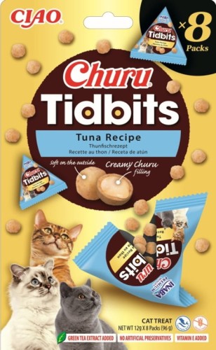 Inaba Churu Tidbits Dziki Tuńczyk Z Nutą Kurczaka 8x12g! Miękkie Przysmaki Dla Kota! Niewielkie Kuleczki Z Kremowym Nadzieniem W Środku! Wygodne Opakowania! Nowość!  