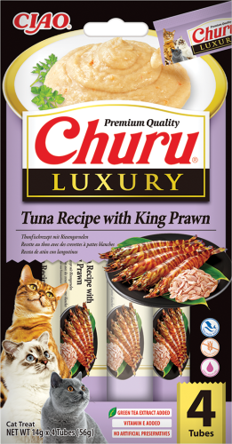 Inaba Churu LUXURY Creamy Treat Tuńczyk I Krewetki Królewskie 4x14g, Kremowy Przysmak!  Nowa Seria Wyjątkowych Smaków! Wyselekcjonowane Składniki Premium! 