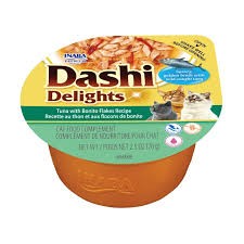 Inaba Dashi Delights Filet Z Tuńczyka Z Płatkami Bonito W Tradycyjnym Japońskim Bulionie Rybnym Dashi 70g! Odżywcza I Pobudzająca Apetyt Receptura Bulionu! Nowa Seria Smaków Z Tuńczykiem! 