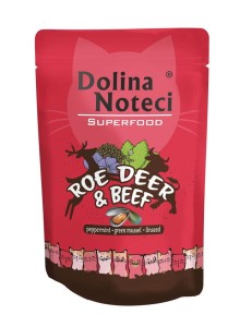 Dolina Noteci SuperFood Sarna i Wołowina 85 g, Dodatek Mięty Pieprzowej, Omułka Nowozelandzkiego i Siemienia Lnianego!