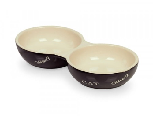 Nobby Miseczka Ceramiczna Podwójna CAT 2 x 0,13l, Czarna/Beżowa, Nowość!