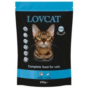 LOVCAT Indyk z Gęsią Saszetka 100g , Bardzo Duża Dawka Tauryny! Dodatek DL-Metioniny Zakwaszającej Mocz! 