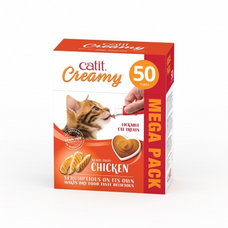Catit Creamy Megapack Chicken 50x10g, Przysmak w Postaci Pasty Kurczak! Duże Opakowanie!