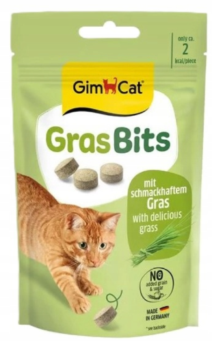 GimCat Grass Bits Przysmaki Tabletki z Trawą i Witaminami 40g, Przysmak I Odkłaczanie! Nowa Szata Graficzna!