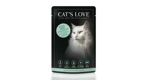Cat's Love Czysty Indyk W Naturalnej Galaretce 85g! Aż 71% Indyka! Dodatek Oleju Z Łososia Bogatego W Kwasy Omega Oraz Kociego Tymianku, Który Pobudza Trawienie I Działa Przeciwzapalnie! Duży Dodatek Tauryny!
