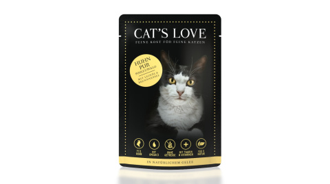 Cat's Love Czysty Kurczak W Naturalnej Galaretce 85g! Aż 71% Kurczaka! Dodatek Oleju Z Lnianego Bogatego W Kwasy Omega Oraz Pokrzywy, Która Wspiera Tworzenie Czerwonych Krwinek I Oczyszczanie Organizmu! Duży Dodatek Tauryny!  