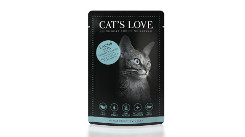 Cat's Love Czysty Łosoś W Naturalnej Galaretce 85g! Aż 71% Łososia! Dodatek Oleju Z Krokosza Bogatego W Kwasy Omega Oraz Pietruszka, Która Wspiera Oczyszczanie Organizmu! Duży Dodatek Tauryny! 