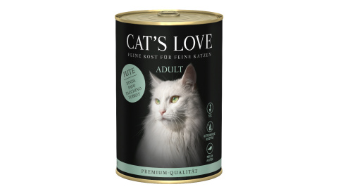 Cat's Love Czysty Indyk W Naturalnej Galaretce 400g! Aż 92% Indyka! Dodatek Oleju Z Łososia Bogatego W Kwasy Omega Oraz Kociego Tymianku, Który Pobudza Trawienie I Działa Przeciwzapalnie! Duży Dodatek Tauryny! 