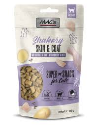 MAC's Shakery Snacks Skin&Coat 60g, Chrupiące Przysmaki Z Kremowym Nadzieniem! Drób I Wołowina! Dodatek Oleju Z łososia, Drożdży I Siemienia Lnianego Dla Zdrowej Skóry I Pięknej Sierści! Nowa Szara Graficzna!