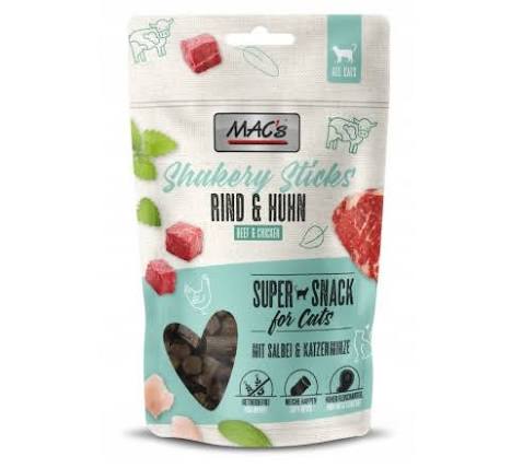 MAC's Shakery Sticks Kurczak  I Wołowina Z Kocimiętką I Szałwią 50g, Niewielkie Miękkie Paluszki Dla Kota! Nowość! 