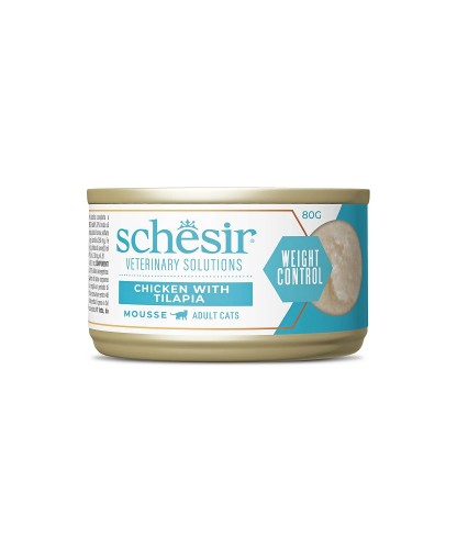Schesir Veterinary Solutions Weight Control Delikatny Mus Z Kurczaka I Tilapi 80g! Pełnowartościowa Karma! Wsparcie Kontroli Masy Ciała Przy Jednoczesnym Utrzymaniu Masy Mięśniowej! Nowość!  