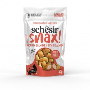 Schesir Snax Chrupiące Poduszeczki Z Kremowym Nadzieniem Łosoś 60g! Bez Zbóż, Z Dodatkiem Tauryny I Witamin, 1 Przysmak To Tylko 2kcal! Nowość!