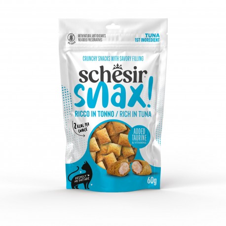 Schesir Snax! Chrupiące Poduszeczki Z Kremowym Nadzieniem Tuńczyk 60g! Bez Zbóż, Z Dodatkiem Tauryny I Witamin, 1 Przysmak To Tylko 2kcal! Nowość! 