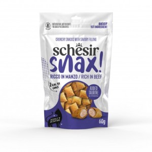 Schesir Snax! Chrupiące Poduszeczki Z Kremowym Nadzieniem Wołowina 60g! Bez Zbóż, Z Dodatkiem Tauryny I Witamin, 1 Przysmak To Tylko 2kcal! Nowość!  