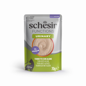 Schesir Functions Urinary Mus Z Tuńczyka Z Algami 70g! Pełnoporcjowa Karma Wspierająca Kontrolę pH Moczu! Dodatek DL-metioniny i Niski Poziom Magnezu! Bardzo Delikatna Kremowa Konsystencja! Nowość!  