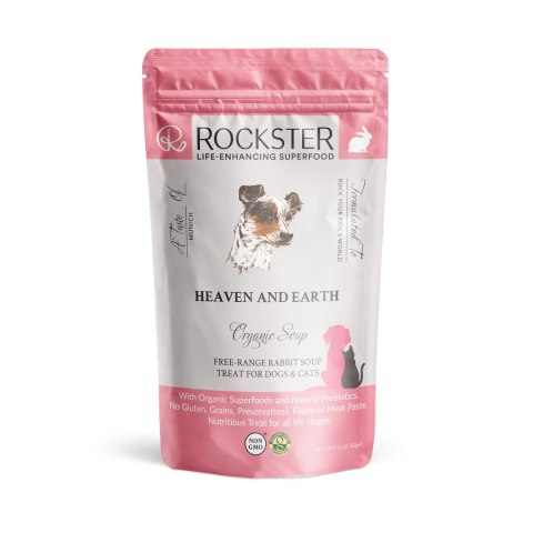 Rockster Soup Heaven And Earth Ekologiczna Zupa Z Królika 85g! Monobiałkowa, Certyfikowane Składniki! Dodatek Tauryny i Oliwy Extra Vergin! Idealna Do Nawodnienia, w Okresie Rekonwalescencji I Dla Seniorów! Nowość!